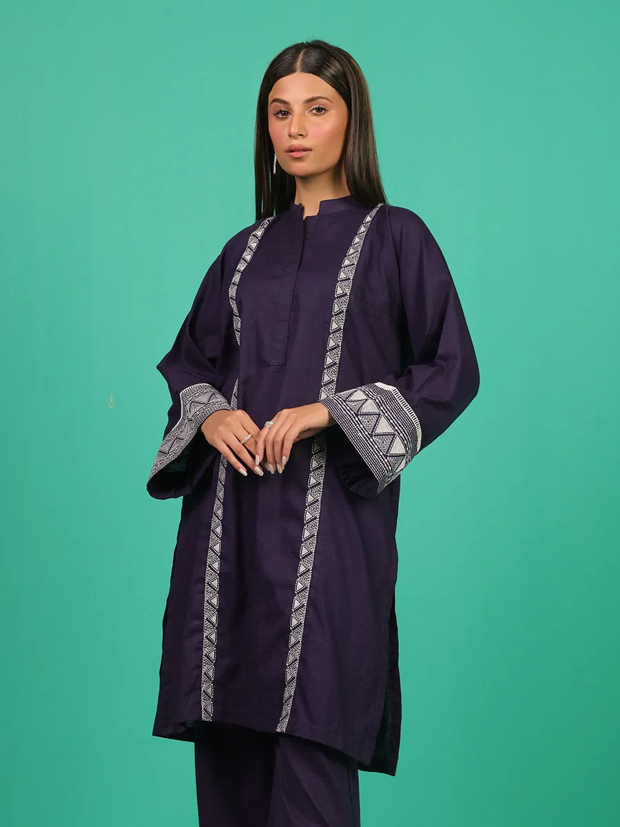 2pc - Stitched Basic Embroidered Yarn Dyed Shirt