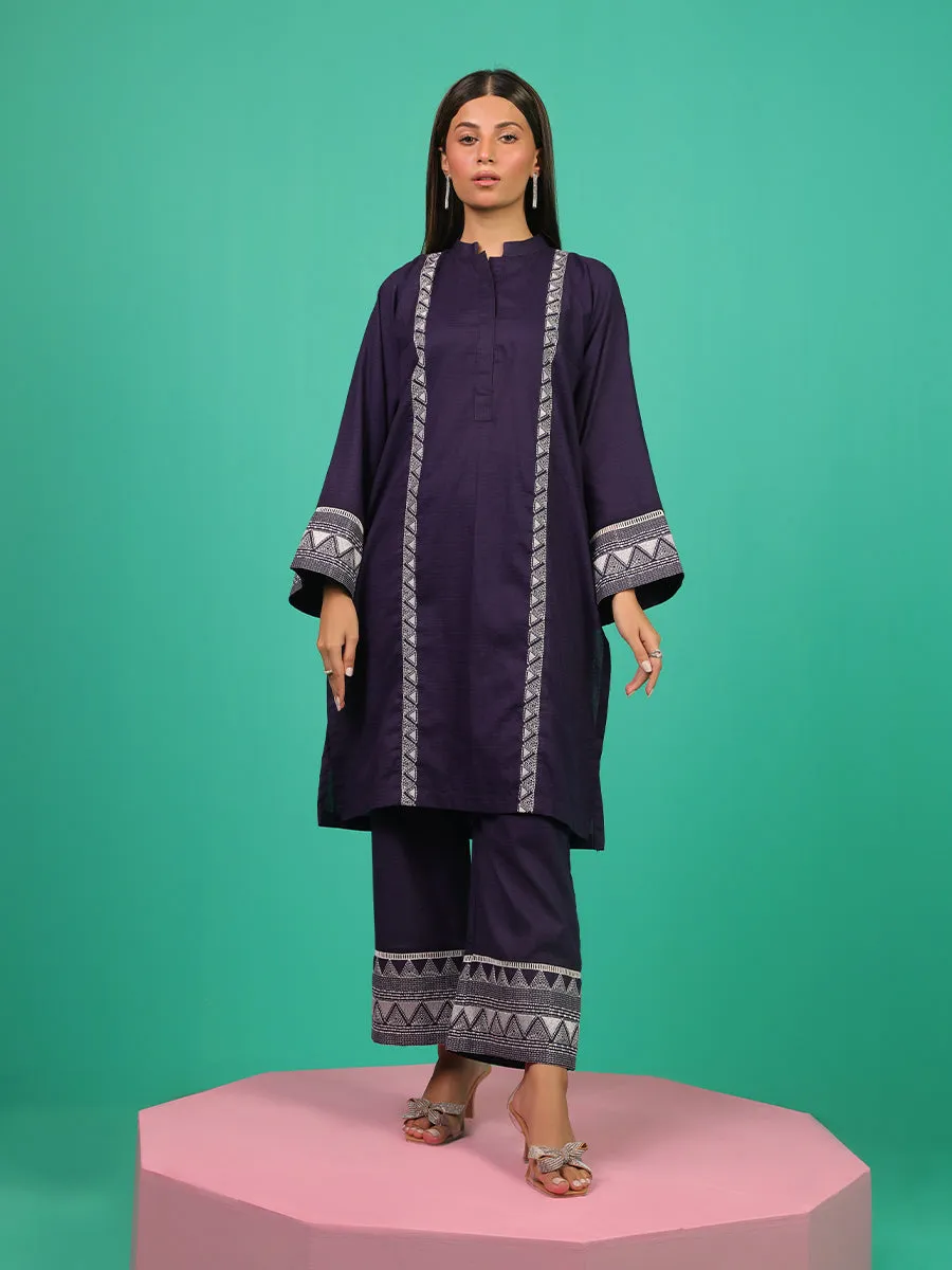 2pc - Stitched Basic Embroidered Yarn Dyed Shirt