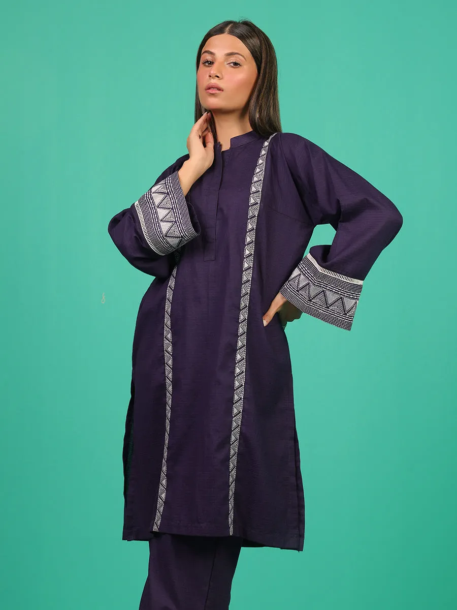 2pc - Stitched Basic Embroidered Yarn Dyed Shirt