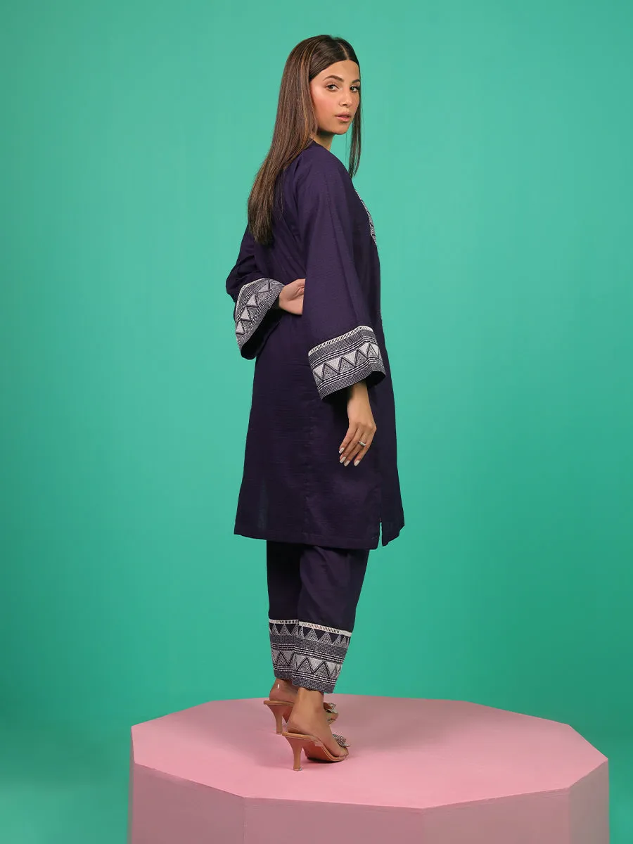 2pc - Stitched Basic Embroidered Yarn Dyed Shirt