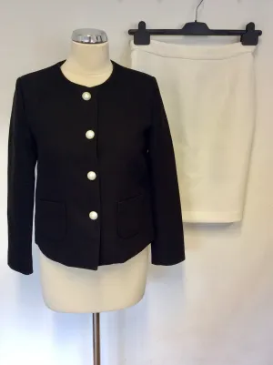 AXEL BLACK JACKET & WHITE PENCIL SKIRT SUIT SIZE UK 10