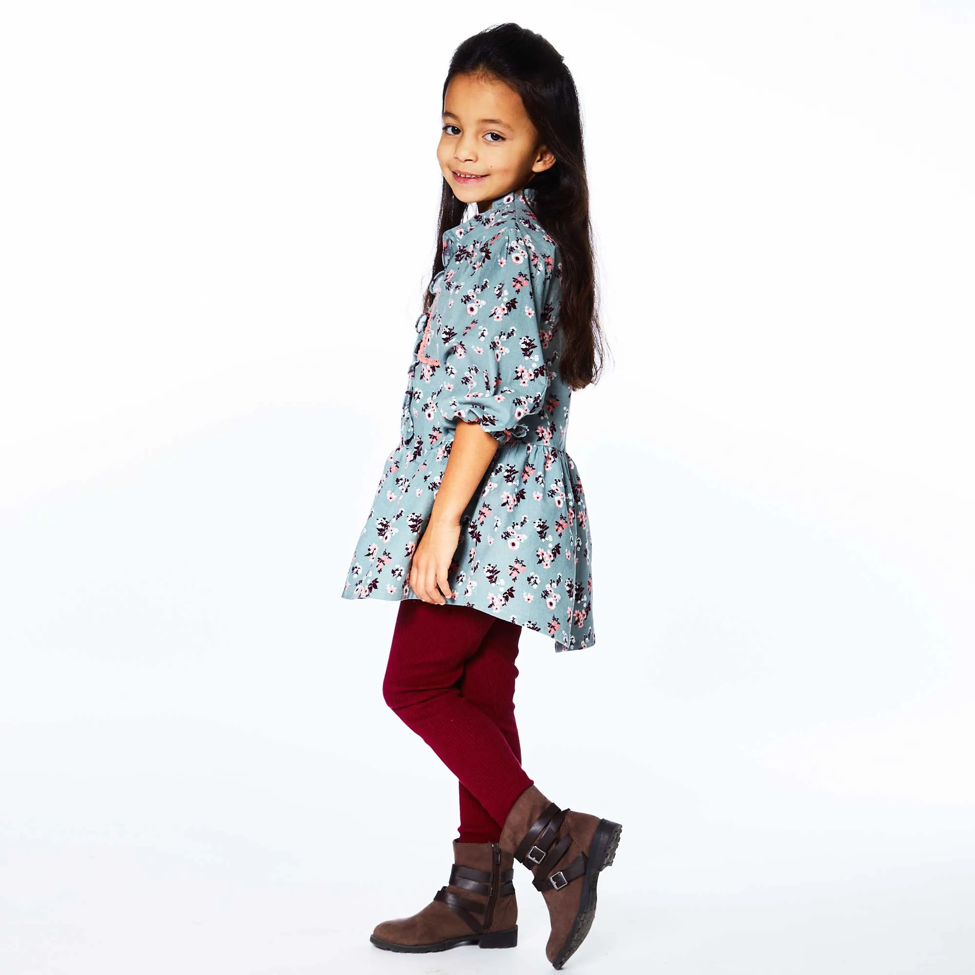 Baby Corduroy Long Sleeve Tunic Printed Flowers