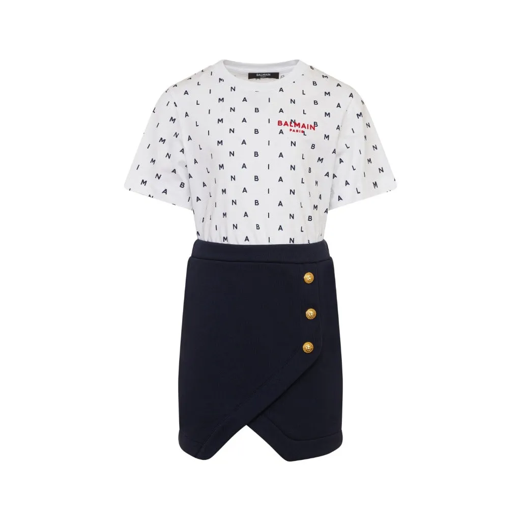 Balmain Kids Letters Print Cotton T-shirt Dress