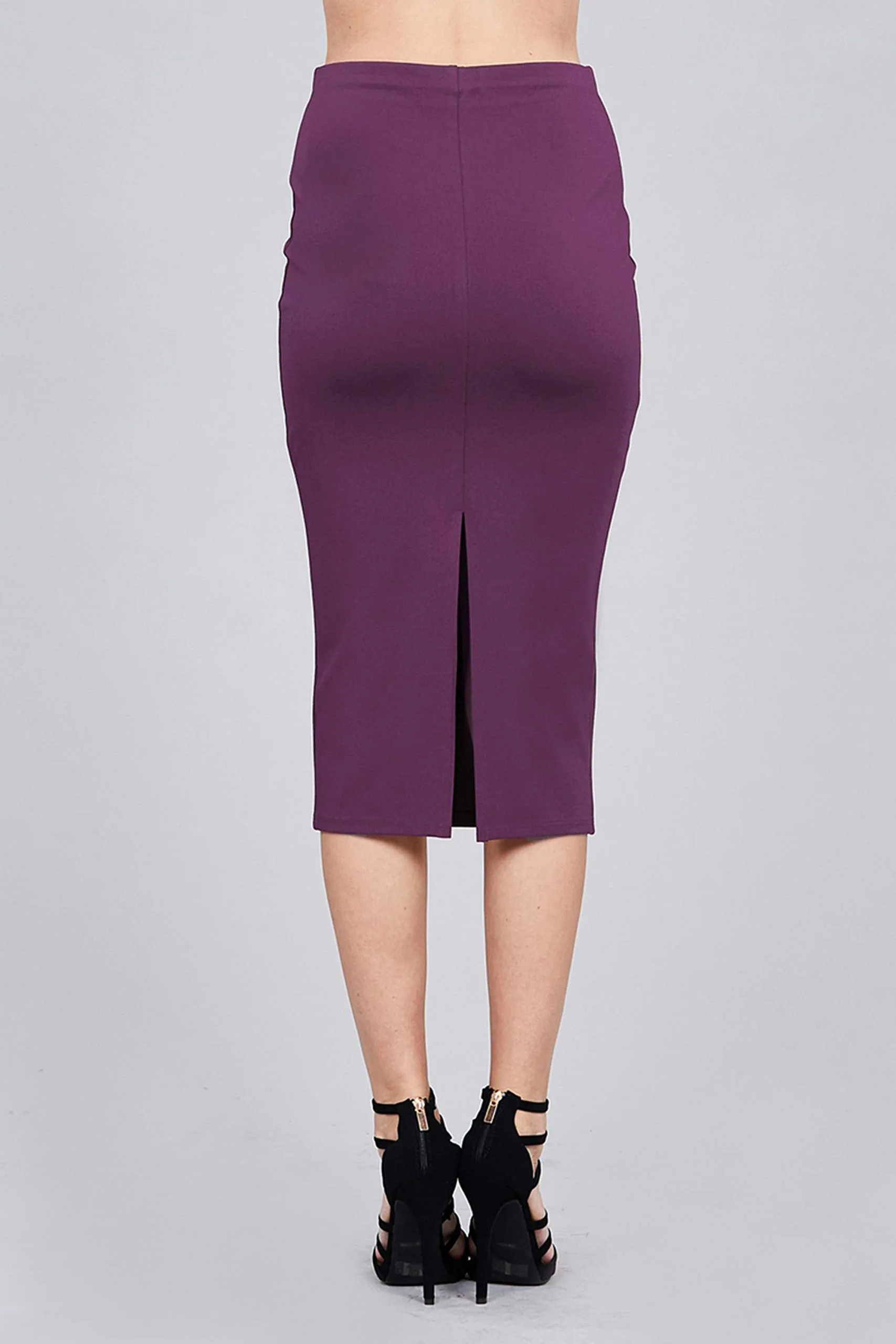 Basic Plain Long Bodycon Pencil Skirt with Slit on the Back