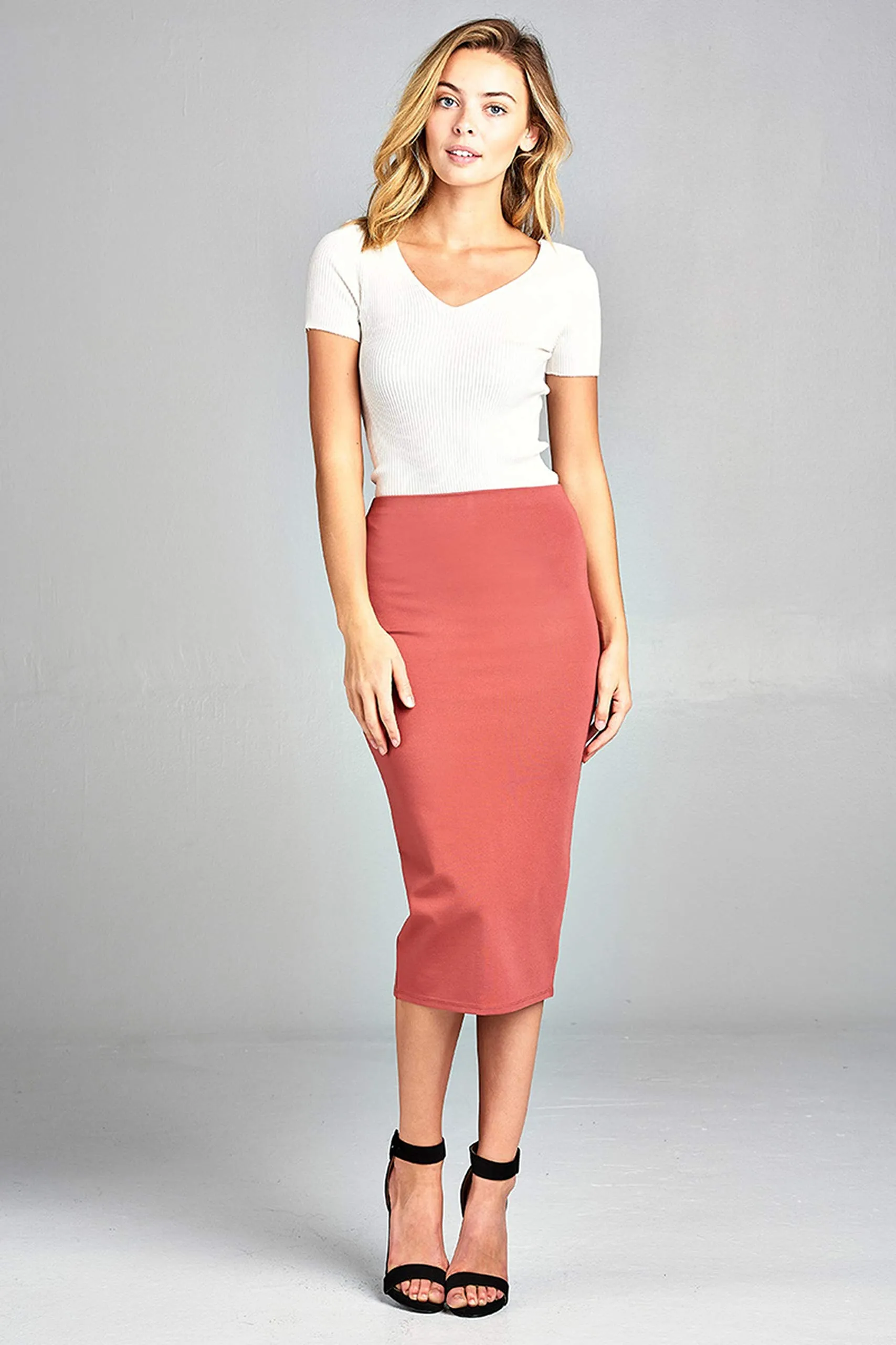Basic Plain Long Bodycon Pencil Skirt with Slit on the Back