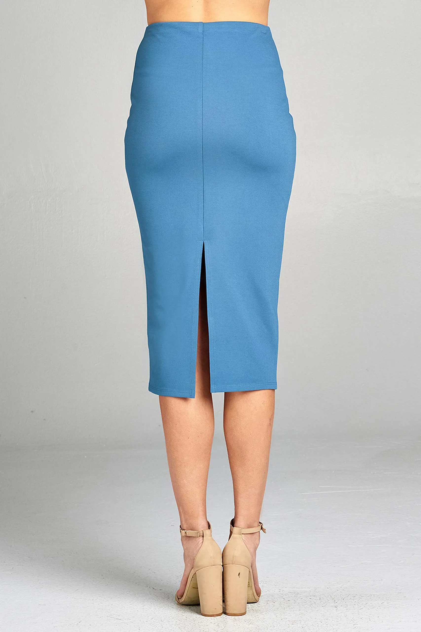Basic Plain Long Bodycon Pencil Skirt with Slit on the Back