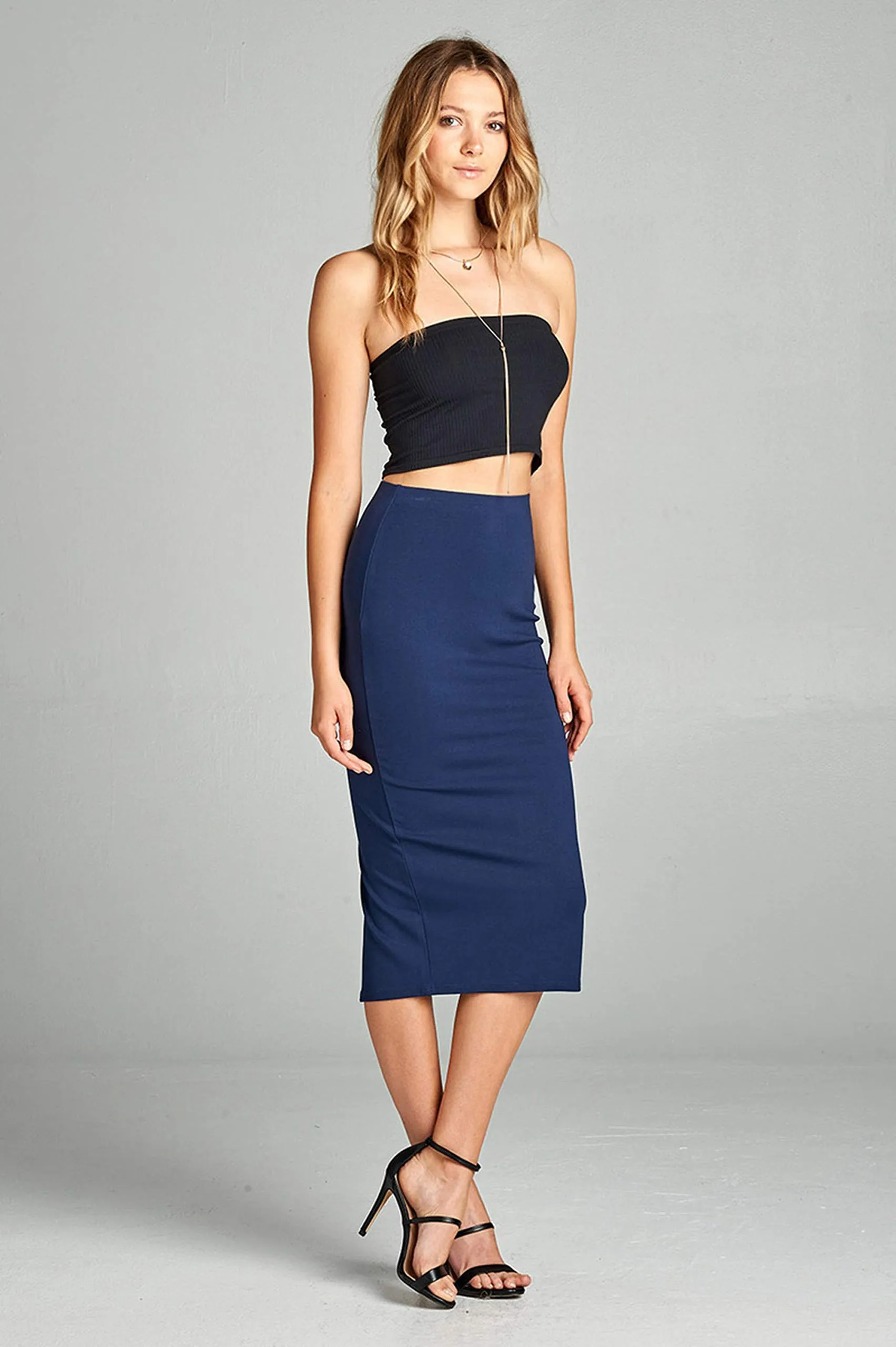 Basic Plain Long Bodycon Pencil Skirt with Slit on the Back