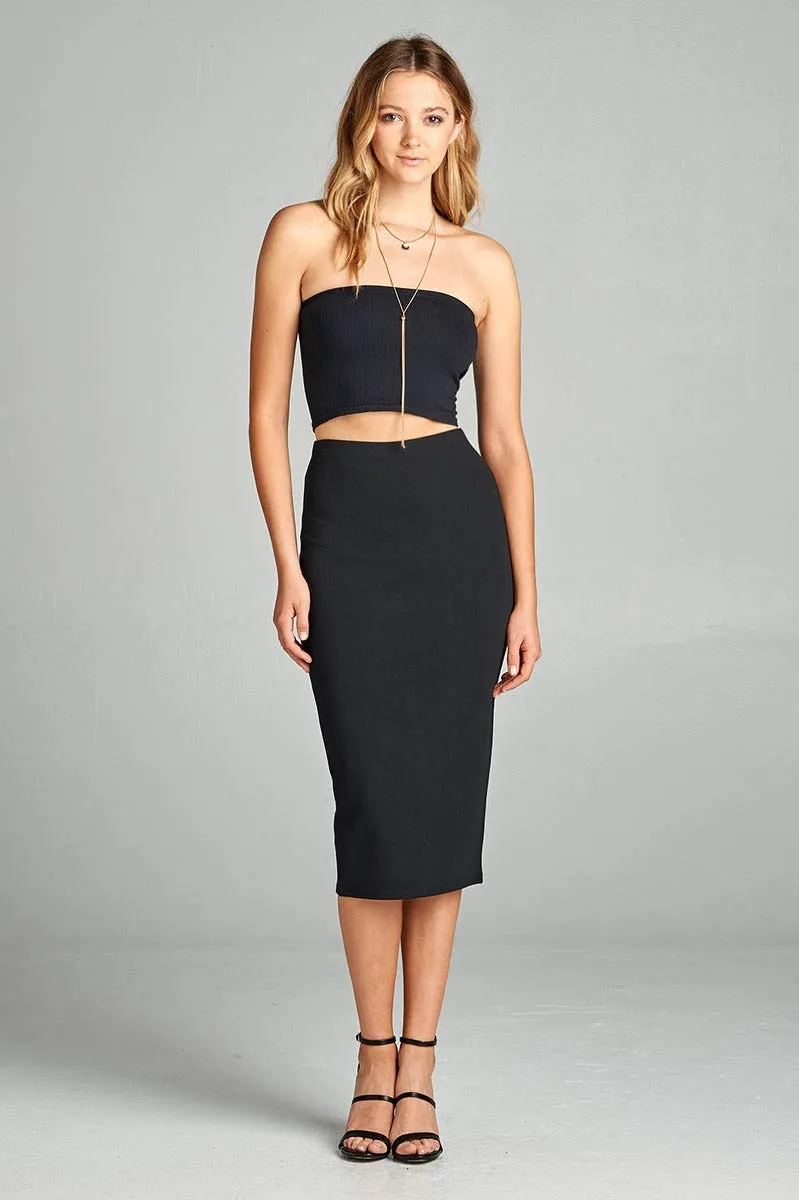 Basic Plain Long Bodycon Pencil Skirt with Slit on the Back