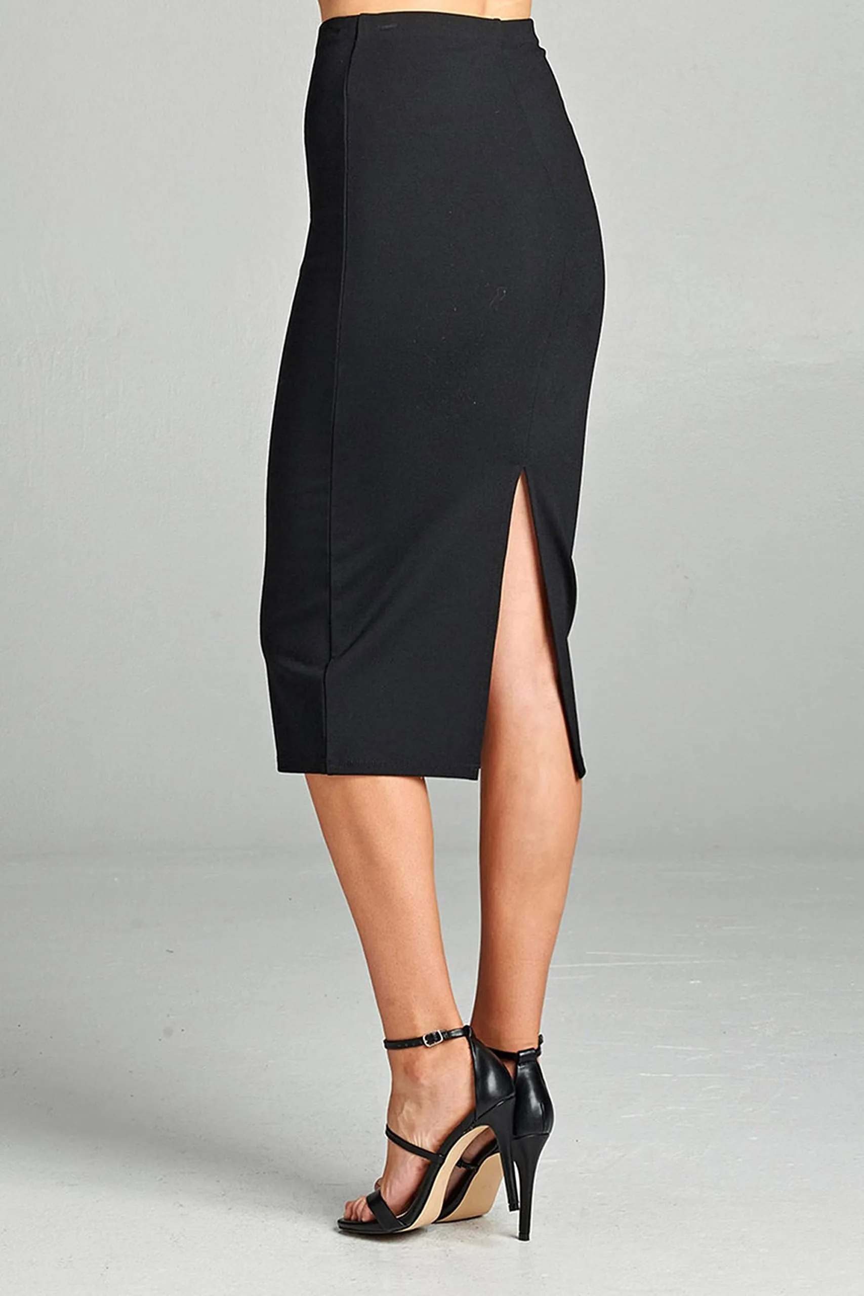 Basic Plain Long Bodycon Pencil Skirt with Slit on the Back