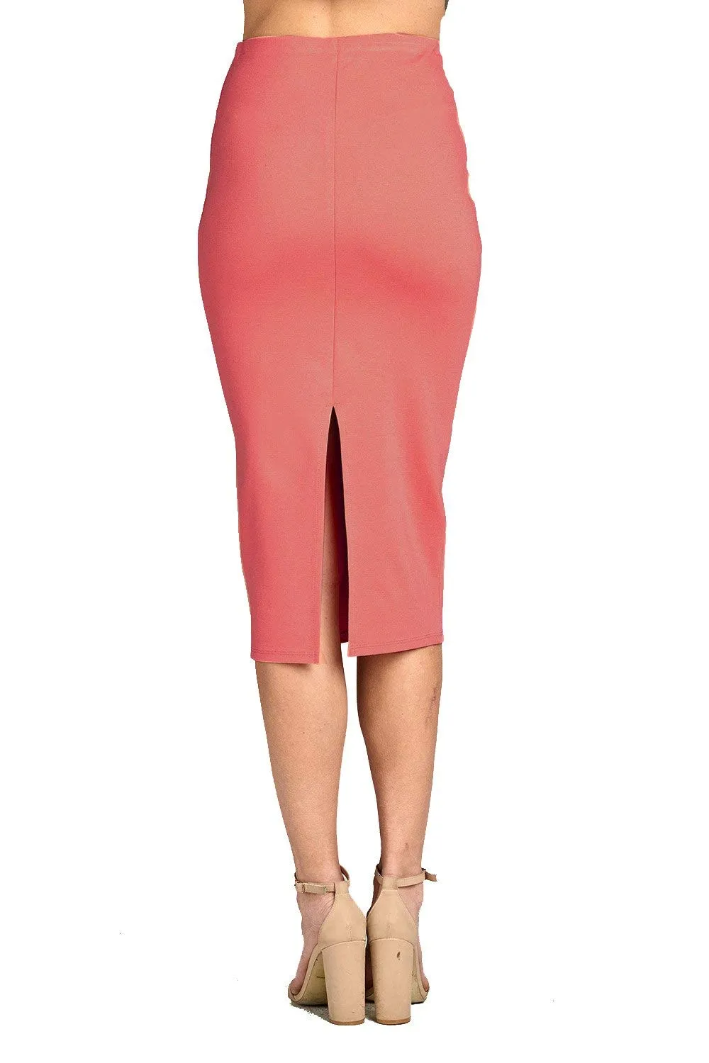 Basic Plain Long Bodycon Pencil Skirt with Slit on the Back