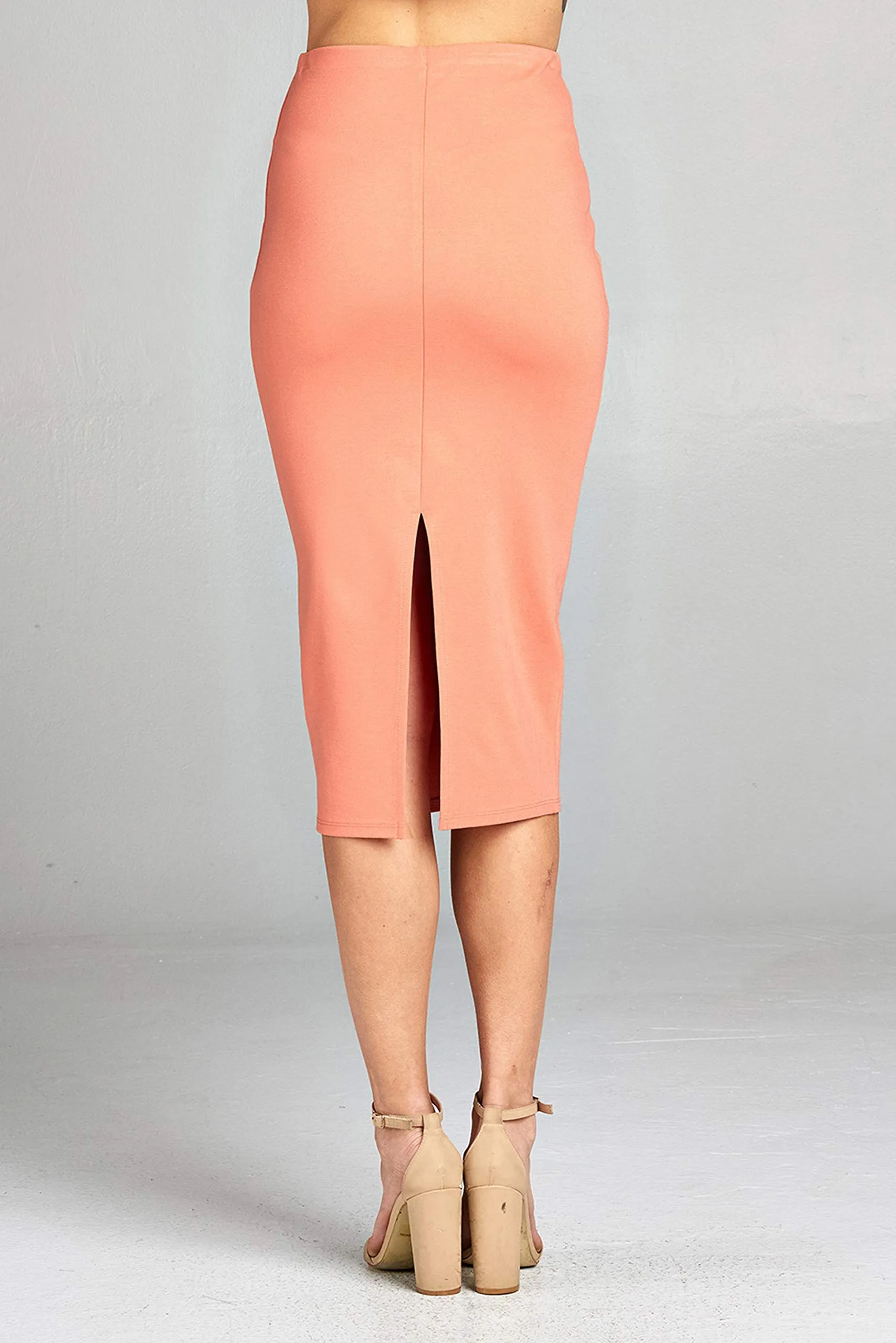 Basic Plain Long Bodycon Pencil Skirt with Slit on the Back