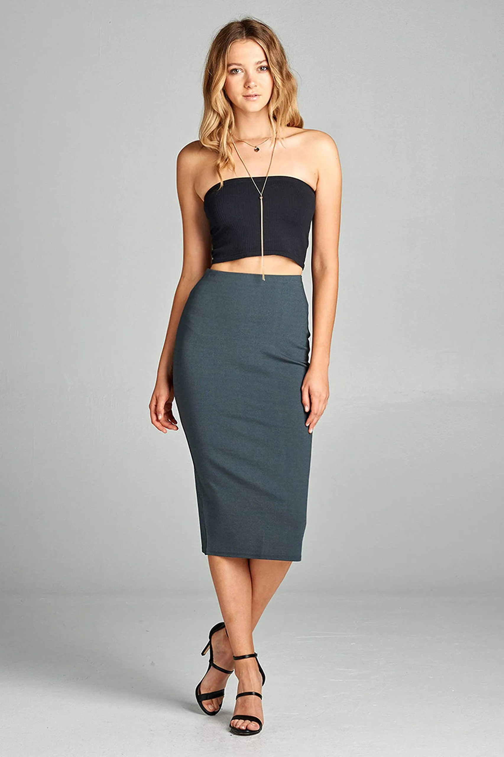 Basic Plain Long Bodycon Pencil Skirt with Slit on the Back