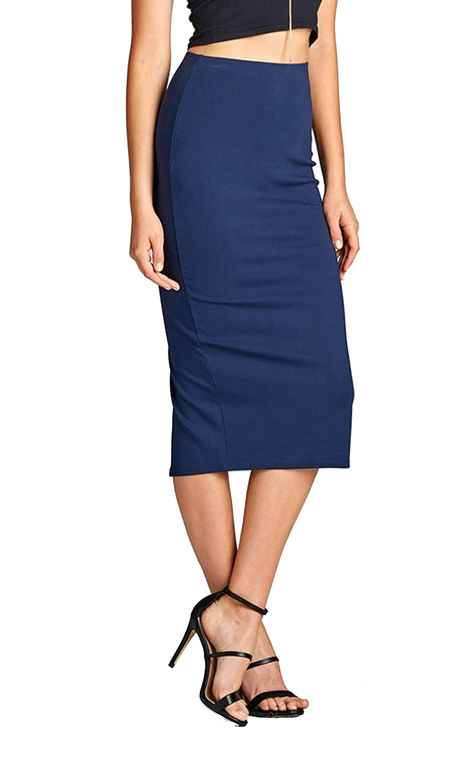 Basic Plain Long Bodycon Pencil Skirt with Slit on the Back