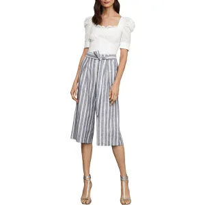 BCBGMAXAZRIA Womens Linen Blend Striped Culottes