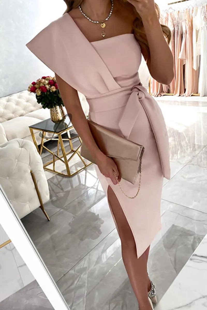 Casual Print Patchwork One Shoulder Pencil Skirt Dresses Elegant For Special Occasions