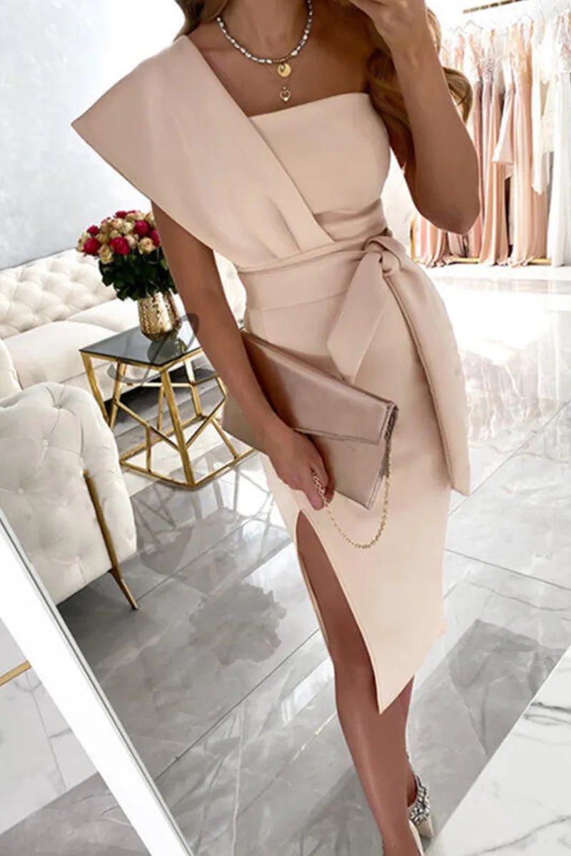 Casual Print Patchwork One Shoulder Pencil Skirt Dresses Elegant For Special Occasions