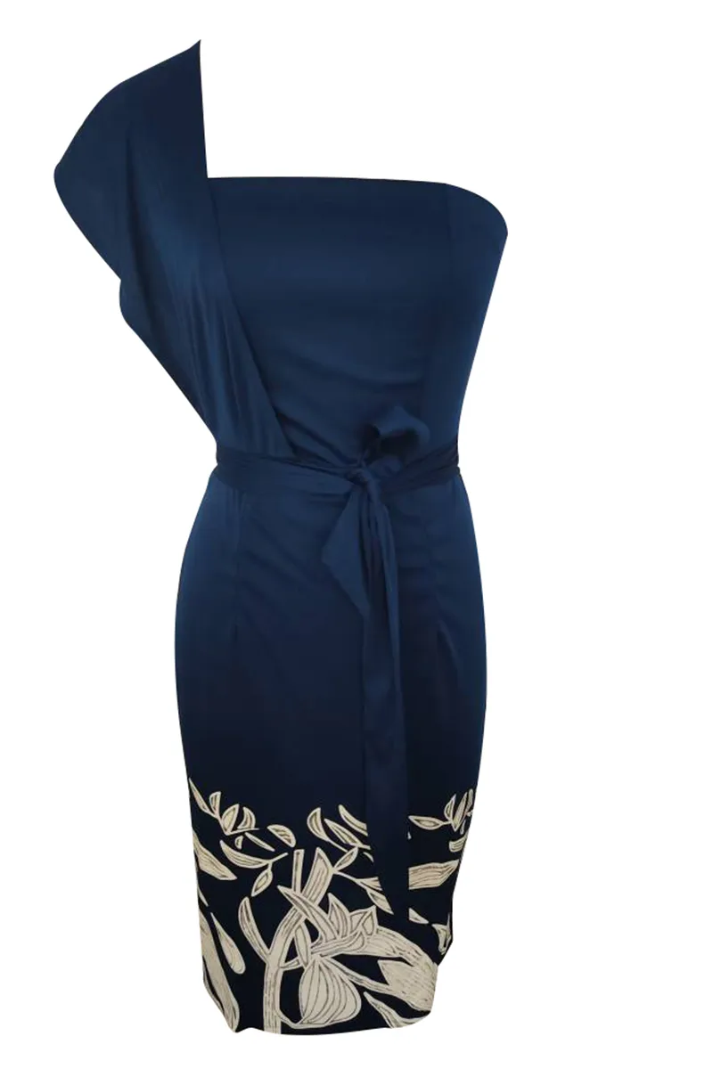 Casual Print Patchwork One Shoulder Pencil Skirt Dresses Elegant For Special Occasions