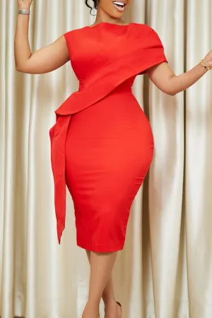 Casual Solid Patchwork O Neck Pencil Skirt Dresses