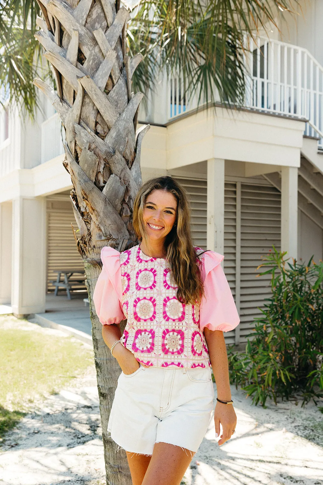 Clea Crochet Top - Pink/Multi