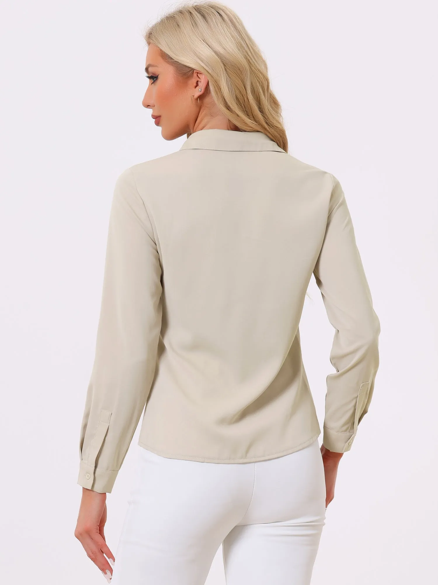 Contrast Collar Shirt Chiffon Long Sleeve Work Office Blouse