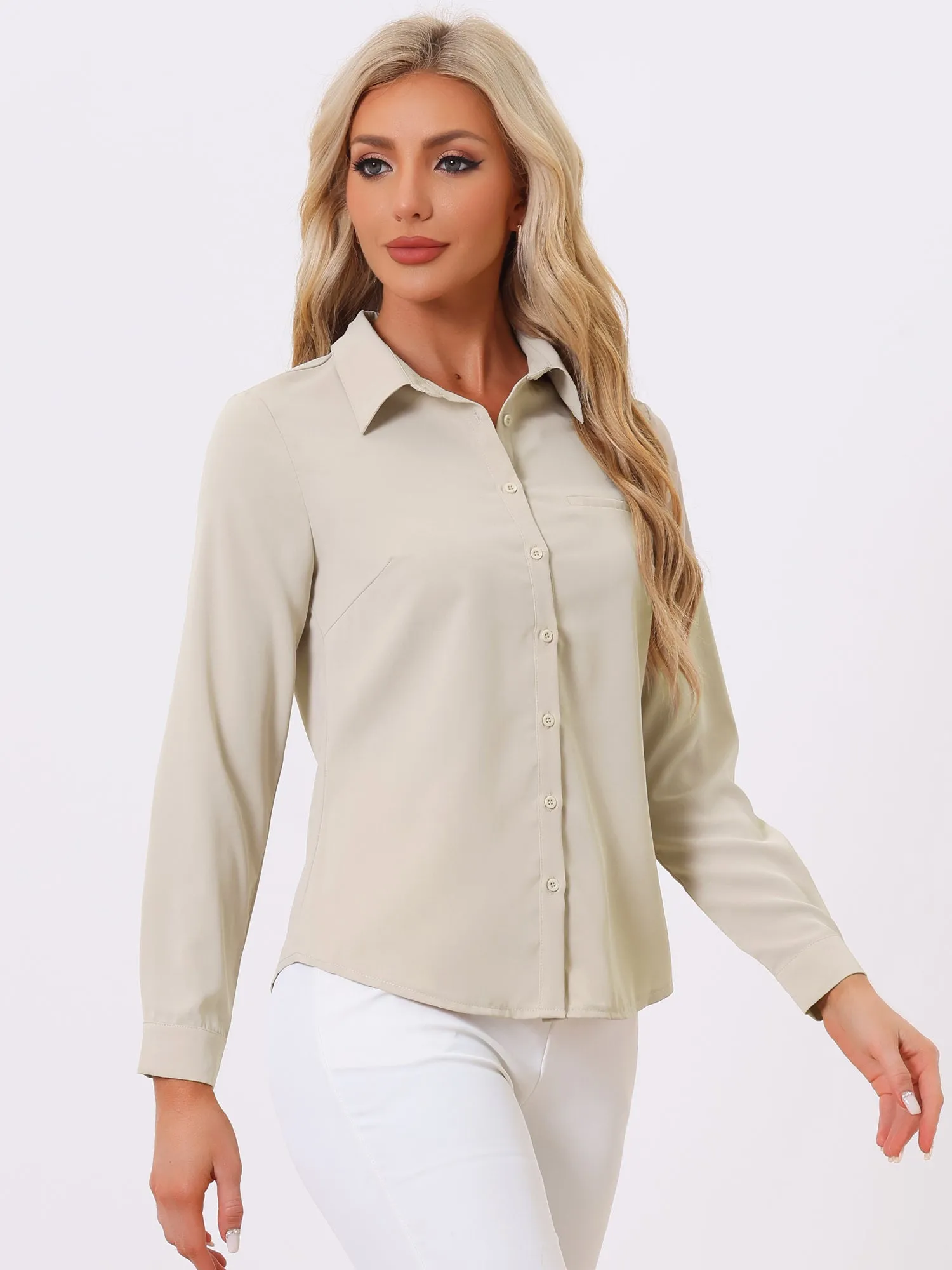 Contrast Collar Shirt Chiffon Long Sleeve Work Office Blouse
