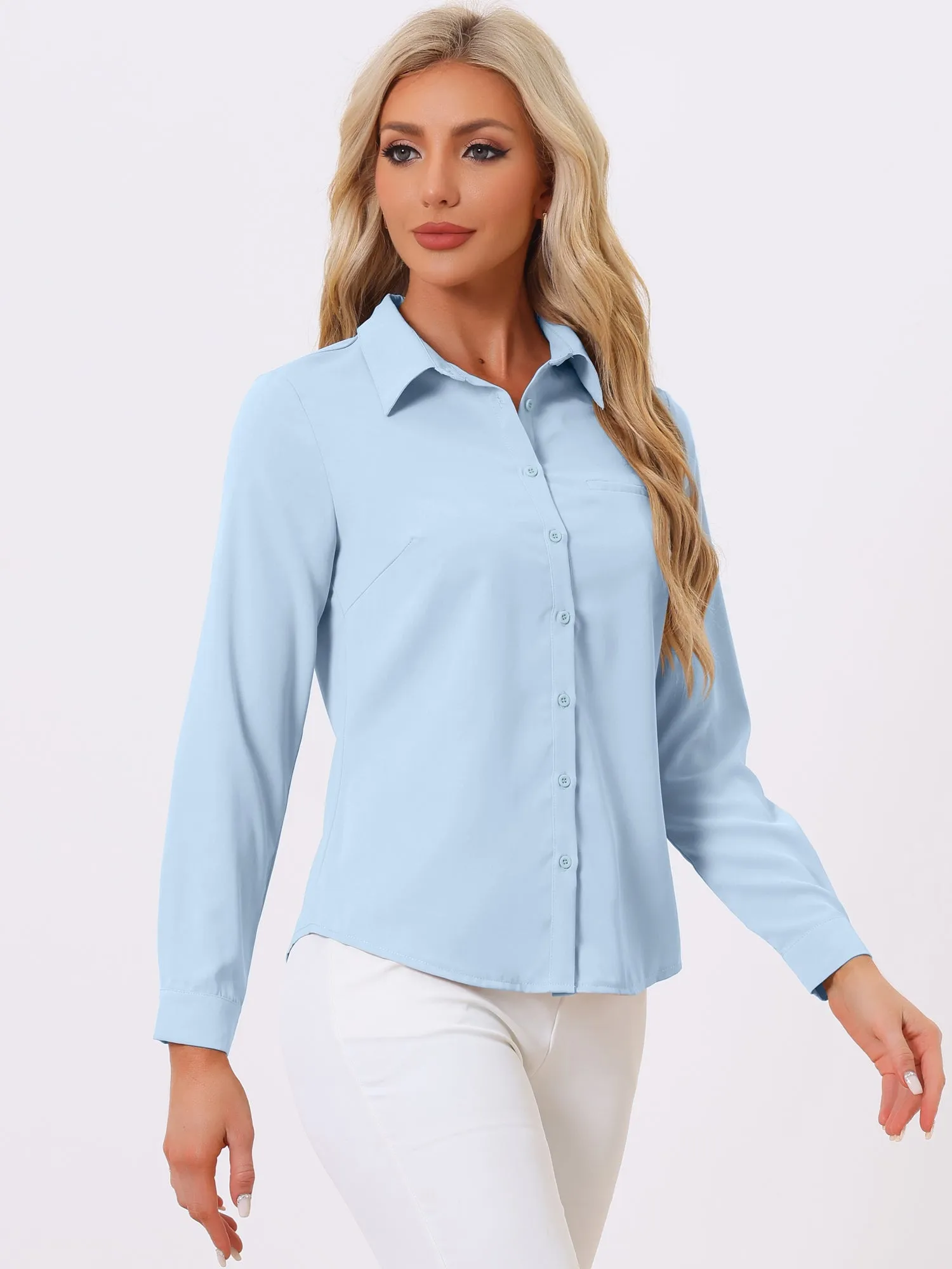 Contrast Collar Shirt Chiffon Long Sleeve Work Office Blouse