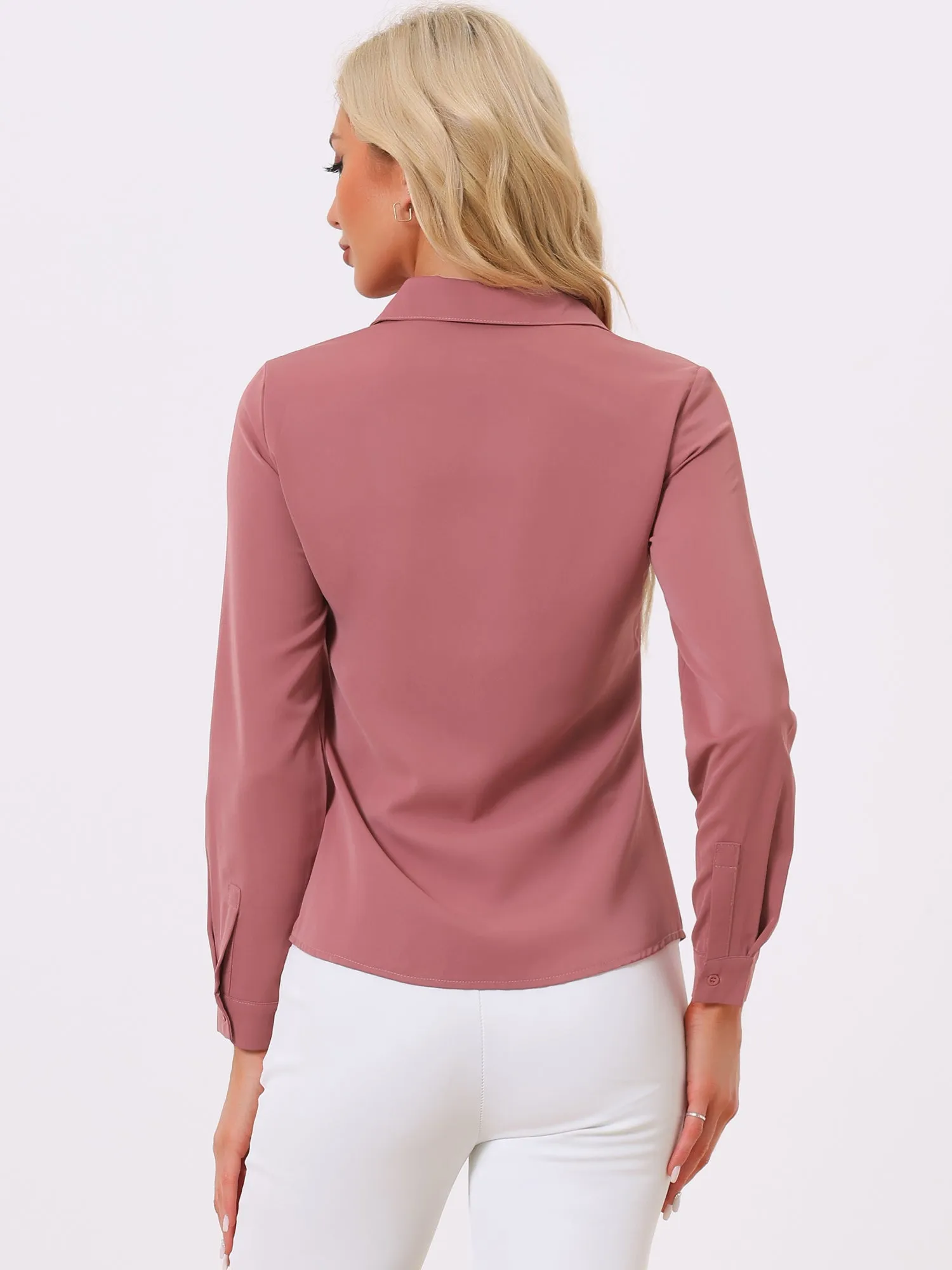 Contrast Collar Shirt Chiffon Long Sleeve Work Office Blouse