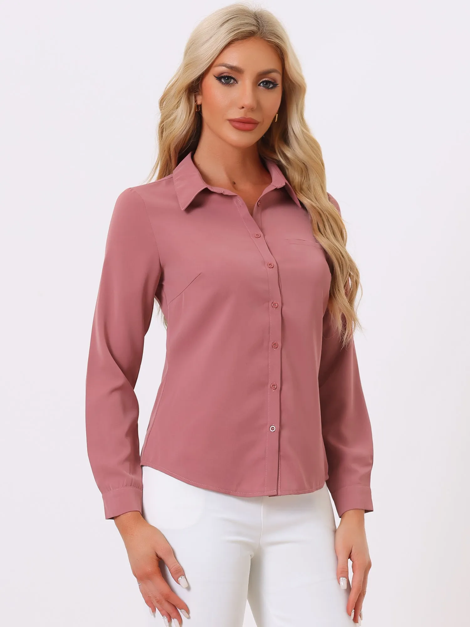 Contrast Collar Shirt Chiffon Long Sleeve Work Office Blouse