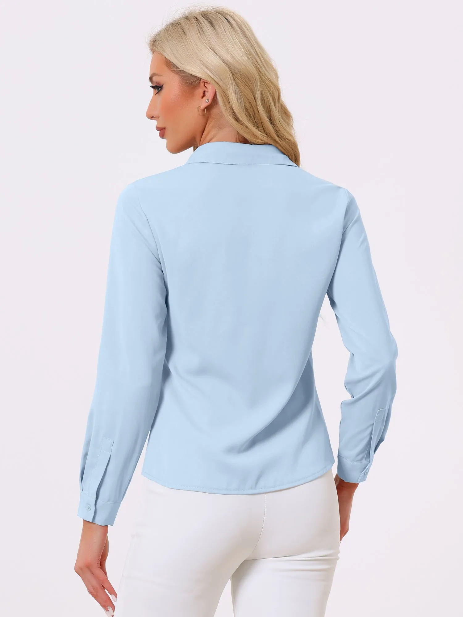 Contrast Collar Shirt Chiffon Long Sleeve Work Office Blouse