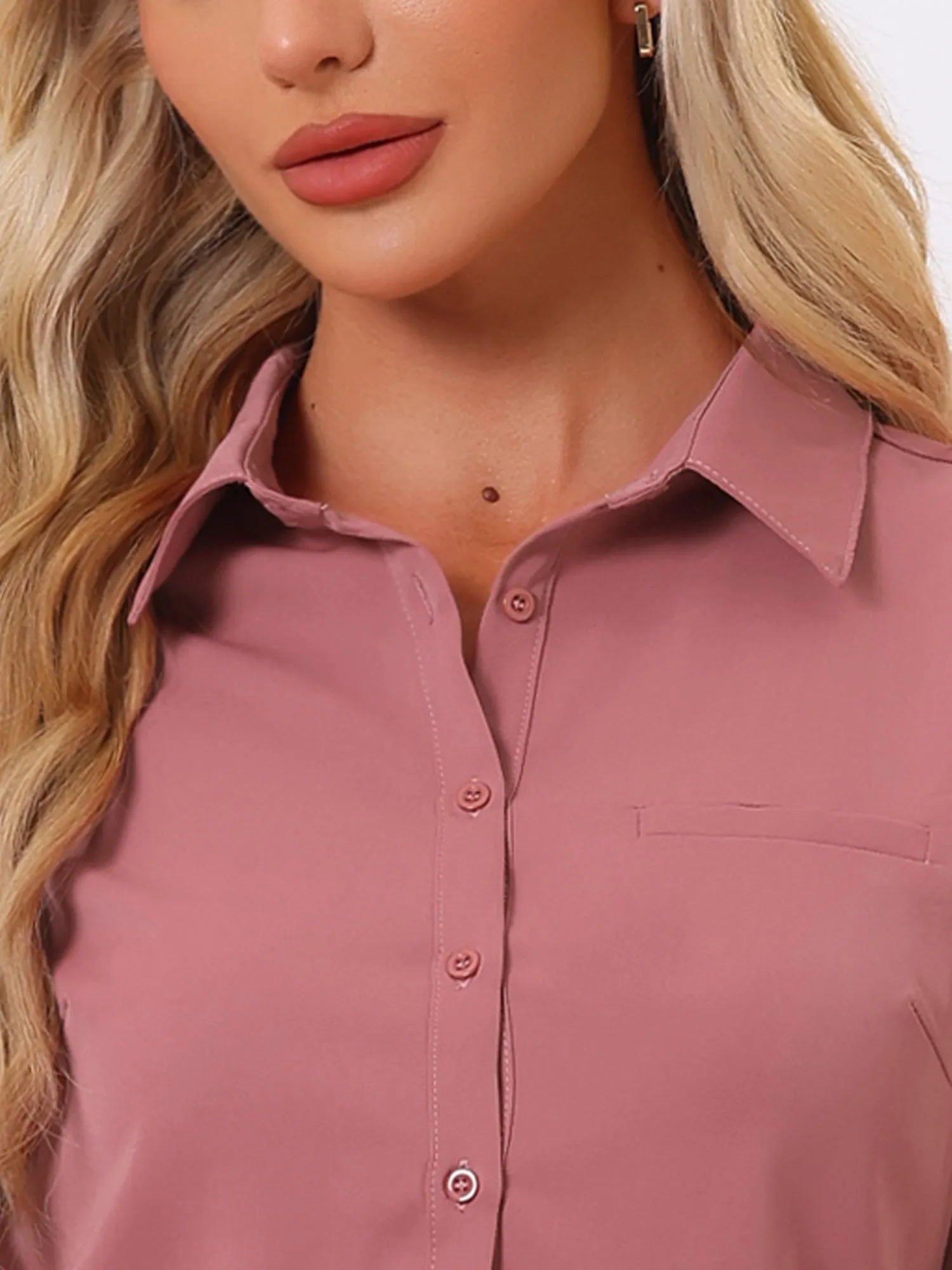 Contrast Collar Shirt Chiffon Long Sleeve Work Office Blouse