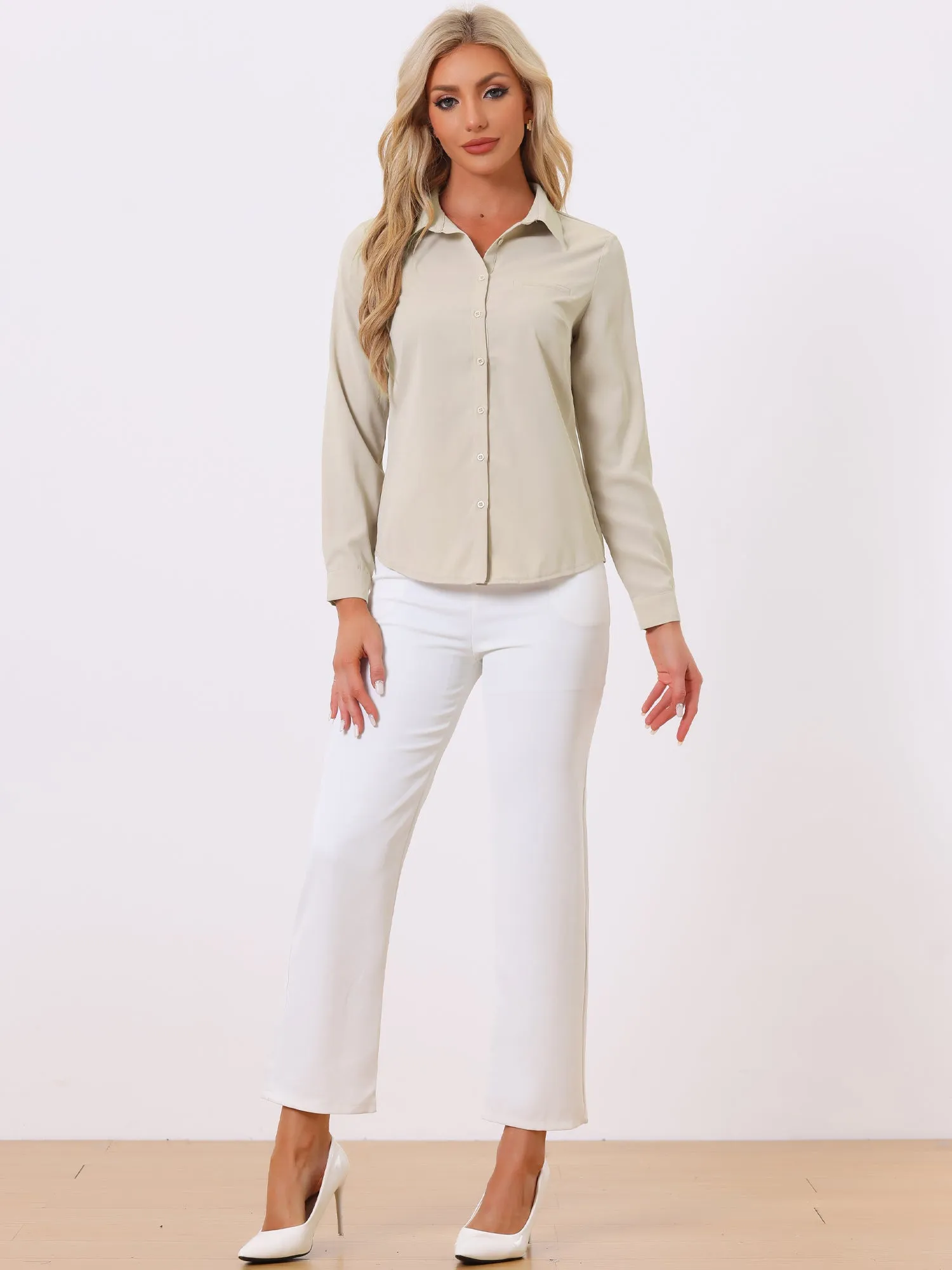 Contrast Collar Shirt Chiffon Long Sleeve Work Office Blouse