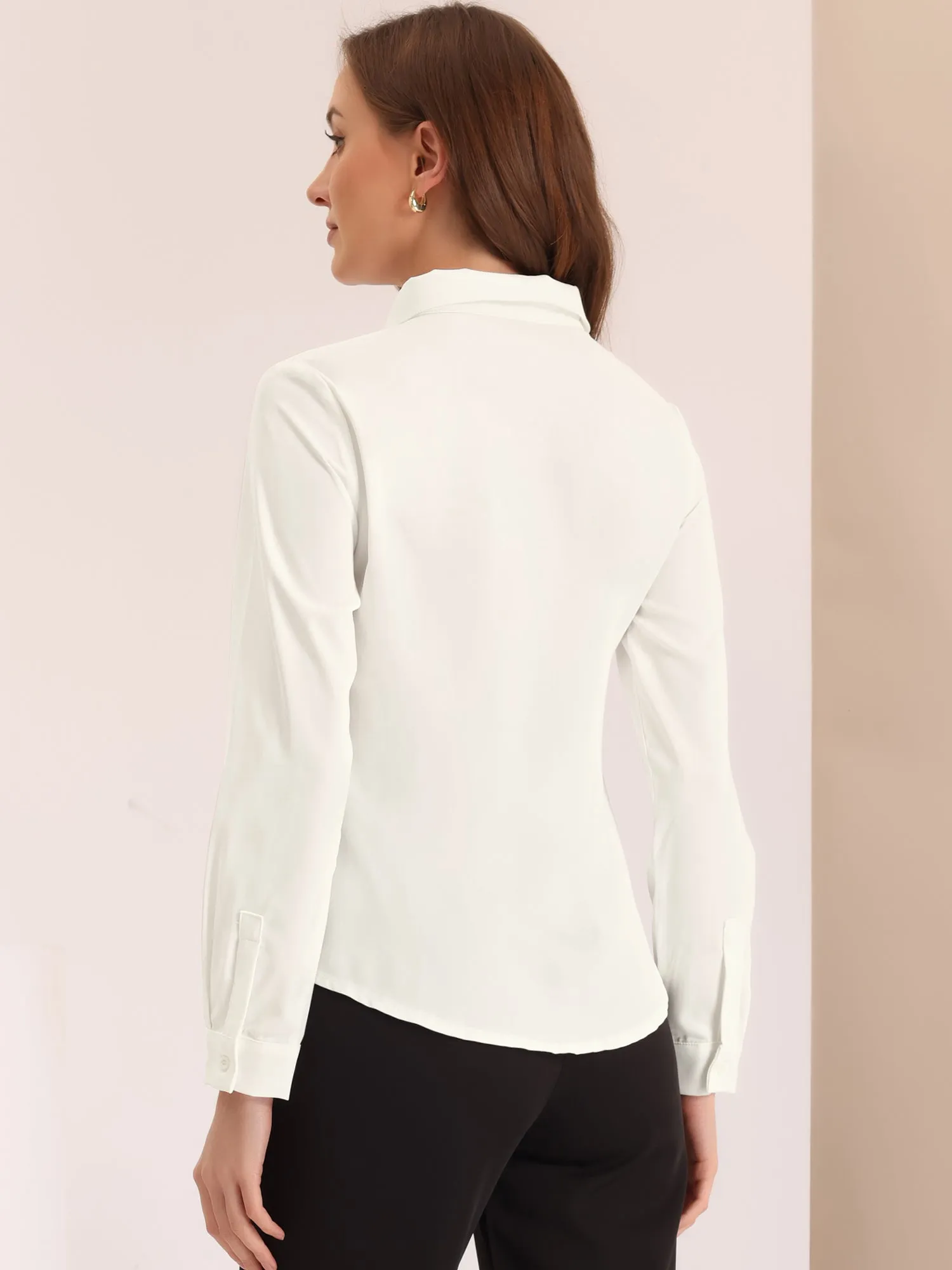 Contrast Collar Shirt Chiffon Long Sleeve Work Office Blouse