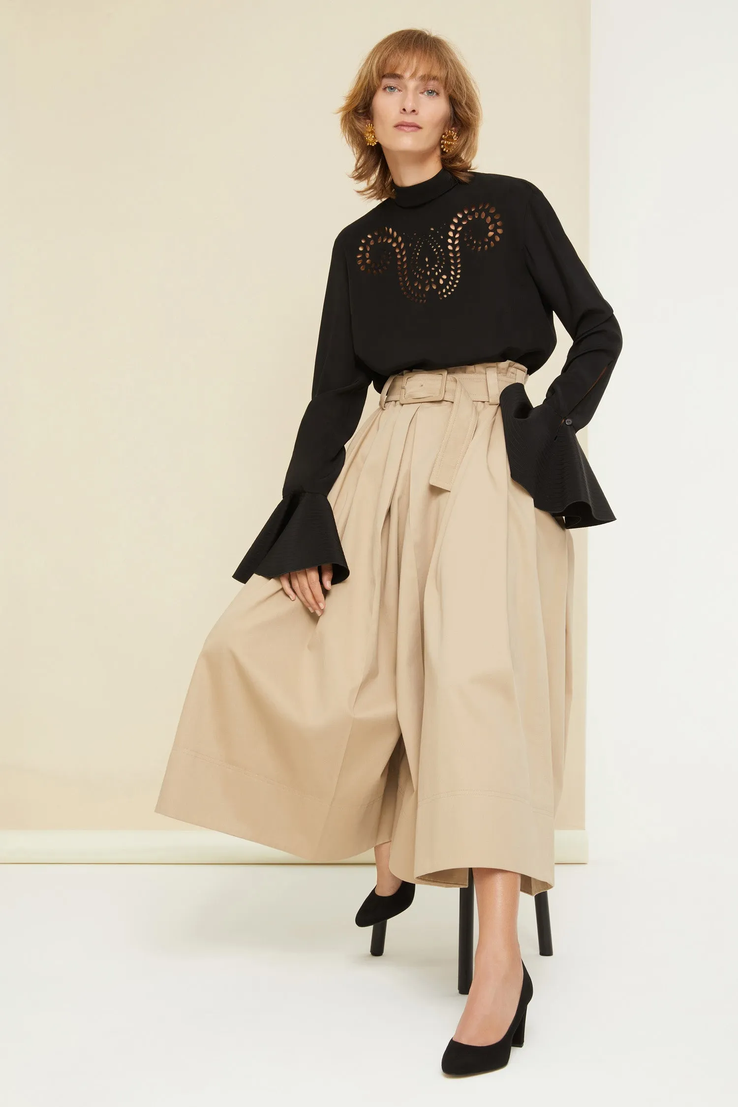 Cotton gabardine culottes in organic cotton
