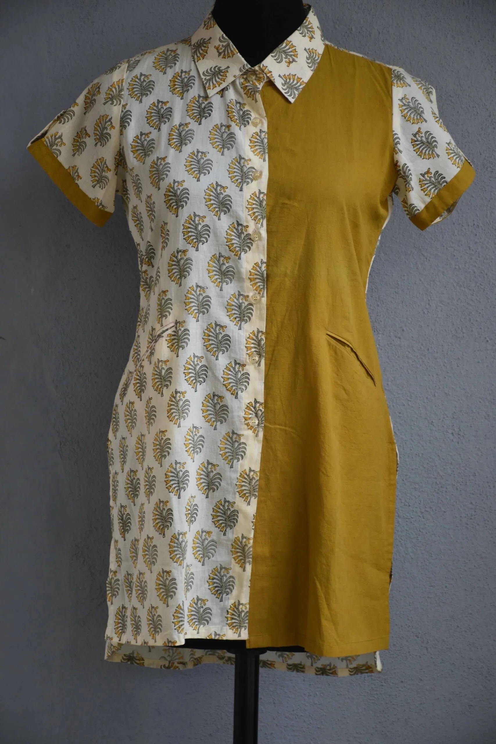 Cream printed cotton shirt