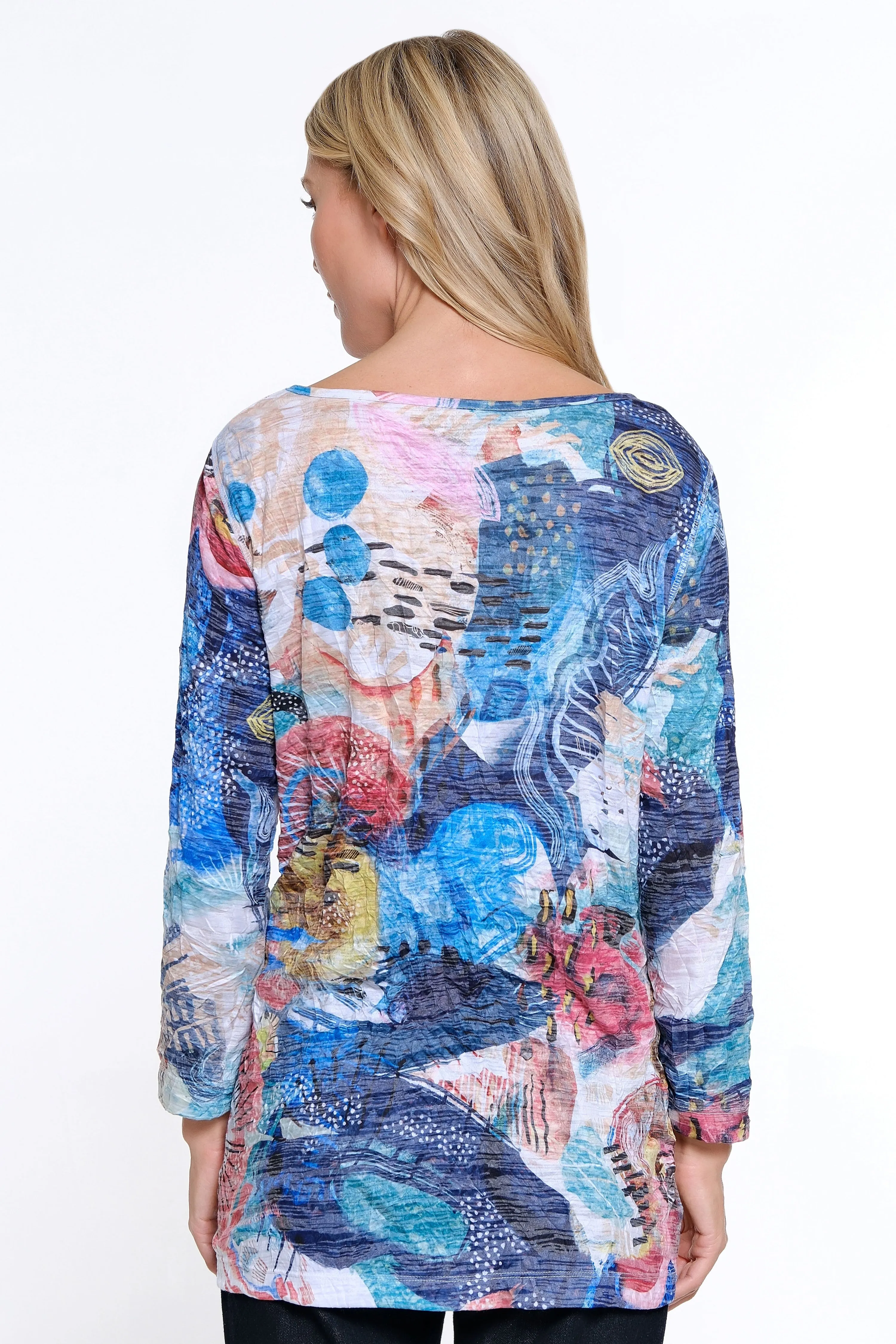 Crinkle Knit Burnout Tunic - Abstract Multi