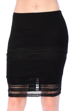 Crotchet knit Long Pencil Skirt with Slit on the back (Medium, Black)