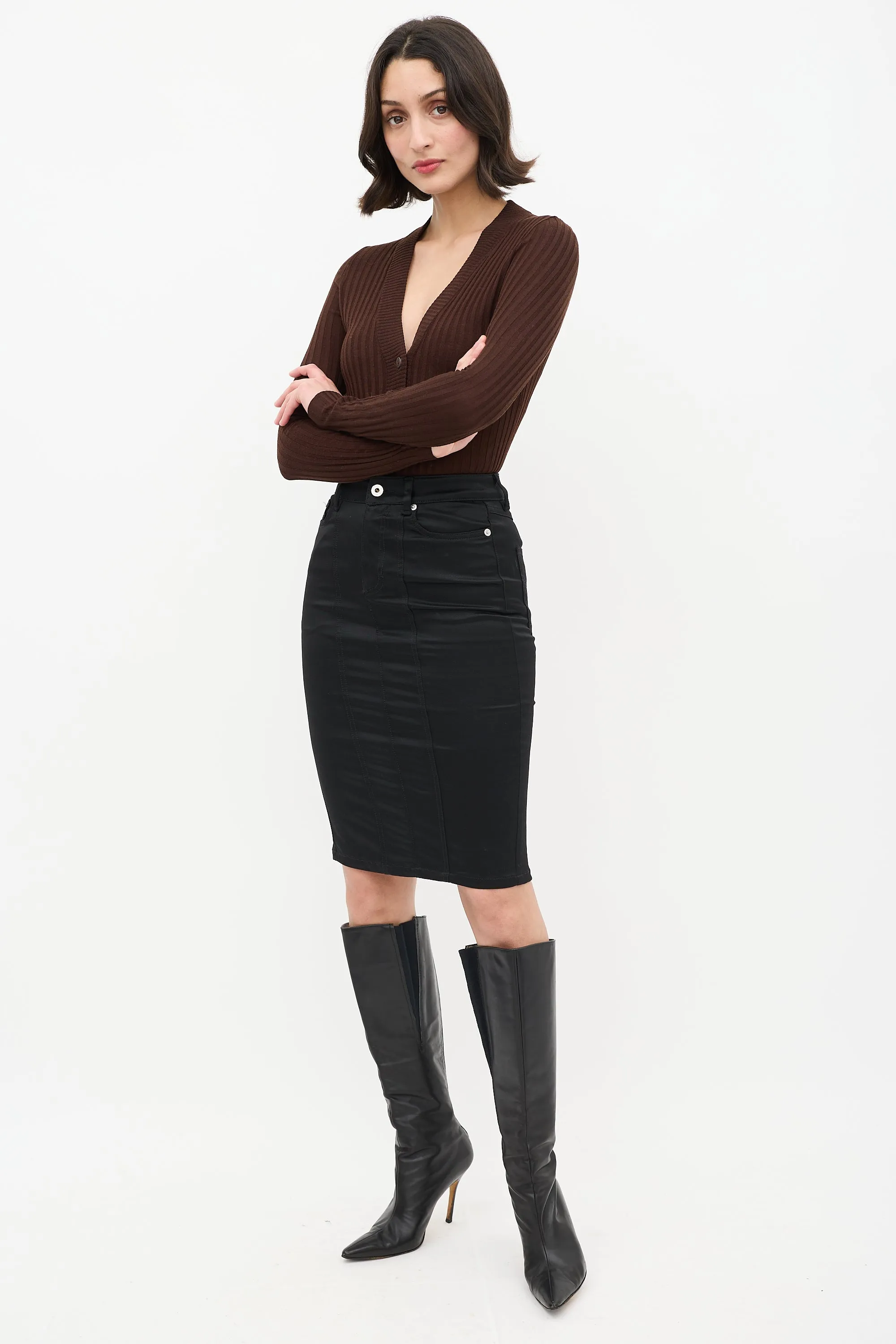 D&G Black Cotton Midi Pencil Skirt