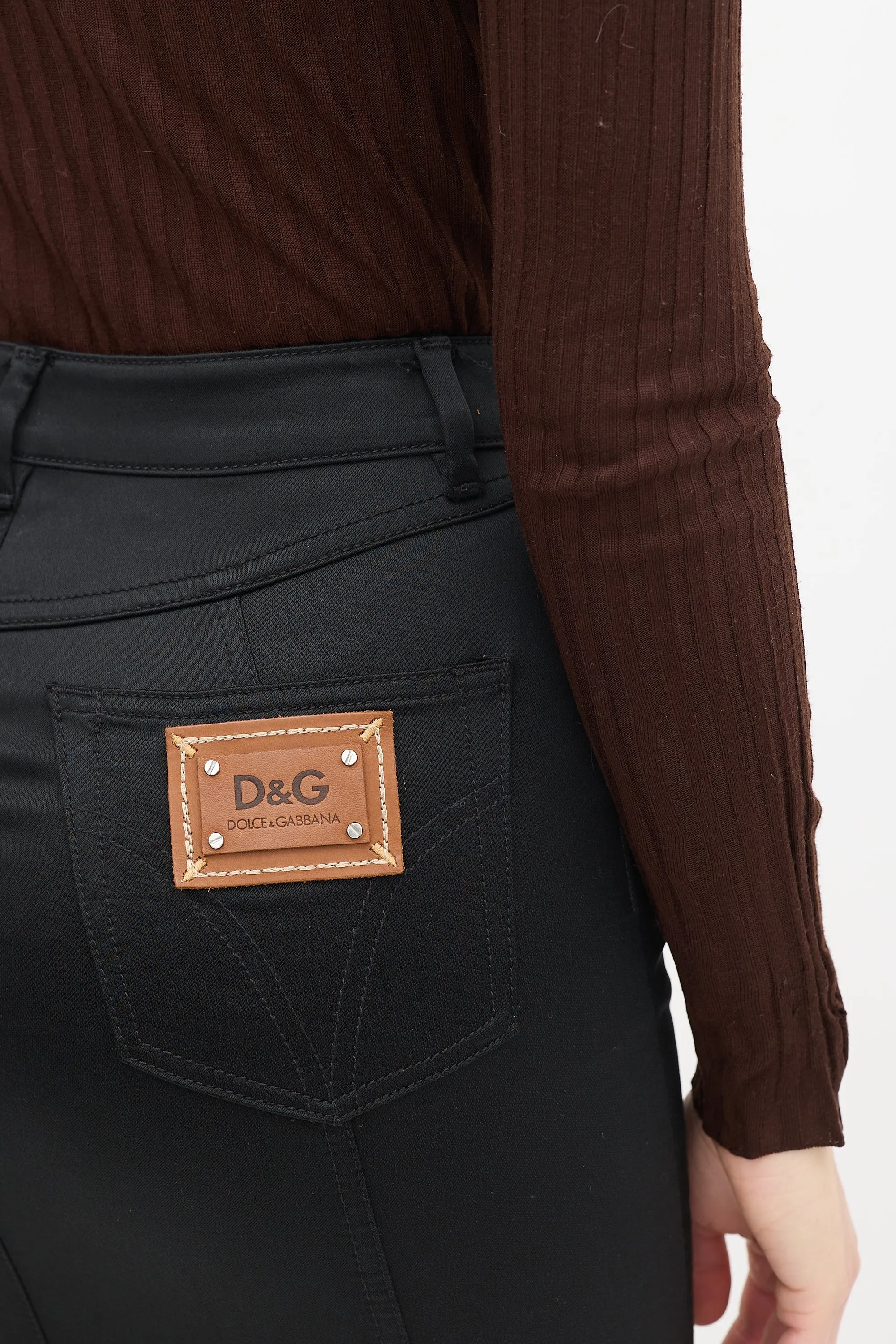 D&G Black Cotton Midi Pencil Skirt