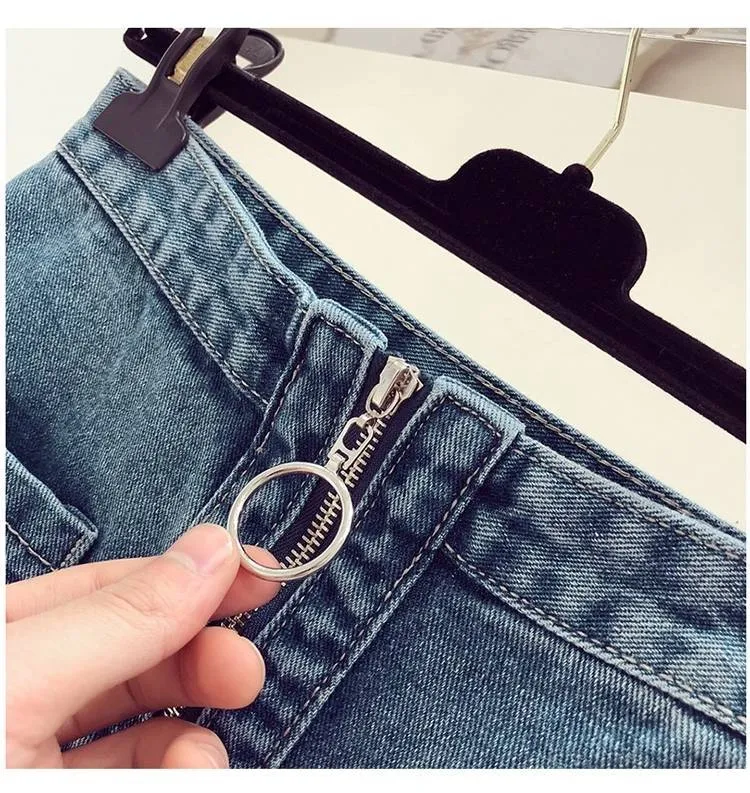 Denim Short Women INS High Waist Zipper Chic Hip Flattering Hong Kong Summer Skirt