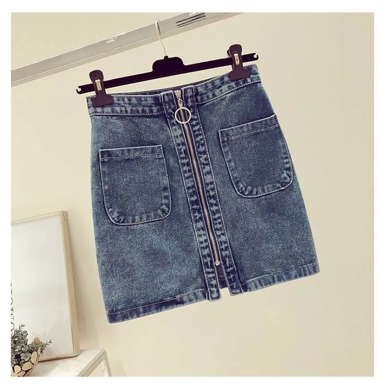 Denim Short Women INS High Waist Zipper Chic Hip Flattering Hong Kong Summer Skirt
