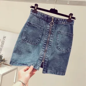 Denim Short Women INS High Waist Zipper Chic Hip Flattering Hong Kong Summer Skirt
