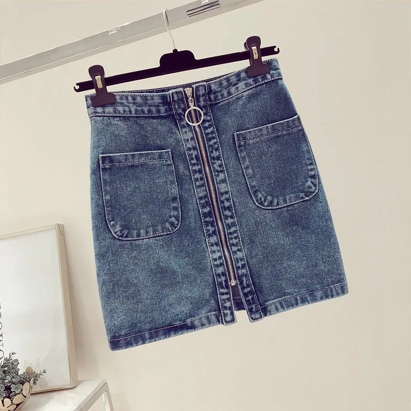 Denim Short Women INS High Waist Zipper Chic Hip Flattering Hong Kong Summer Skirt