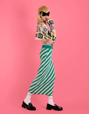 Diagonal stripes midi skirt