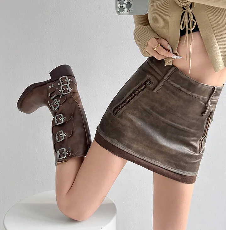 Distressed leather skirt