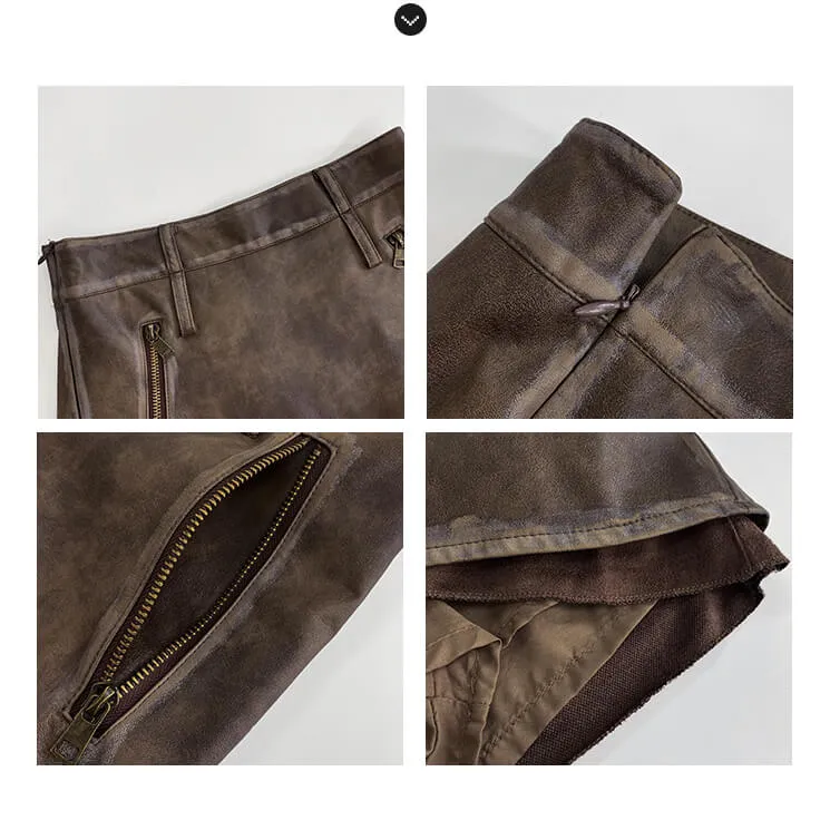 Distressed leather skirt