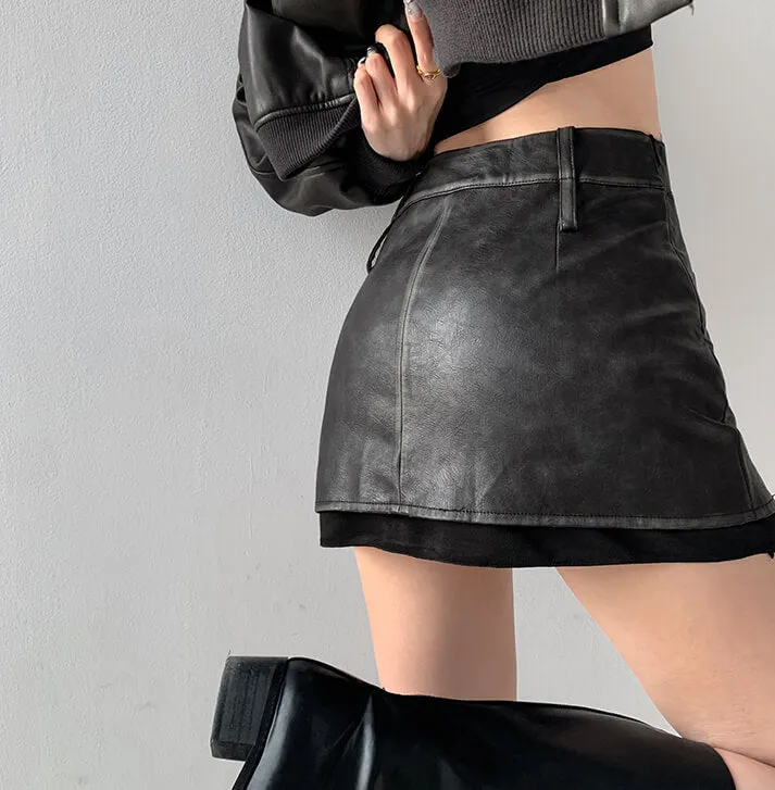 Distressed leather skirt