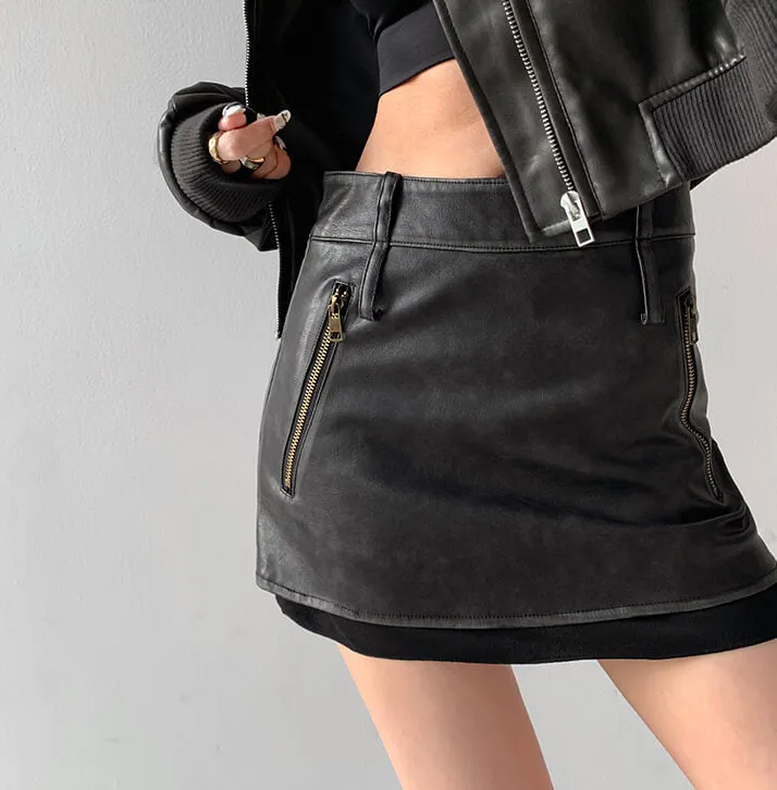 Distressed leather skirt
