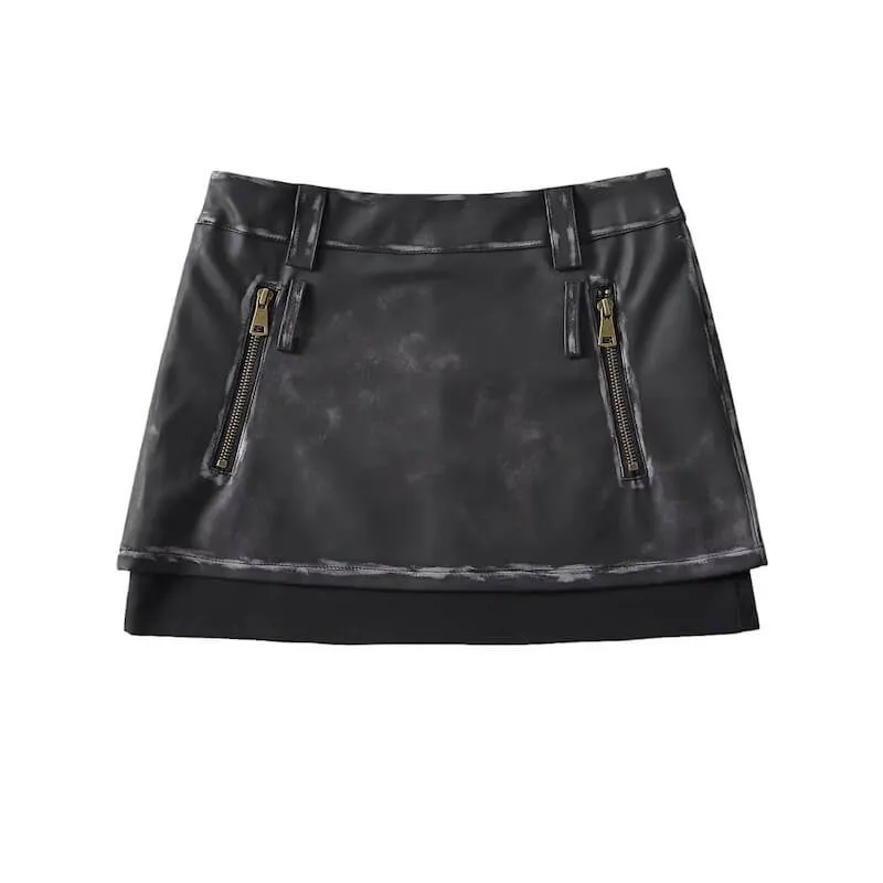Distressed leather skirt