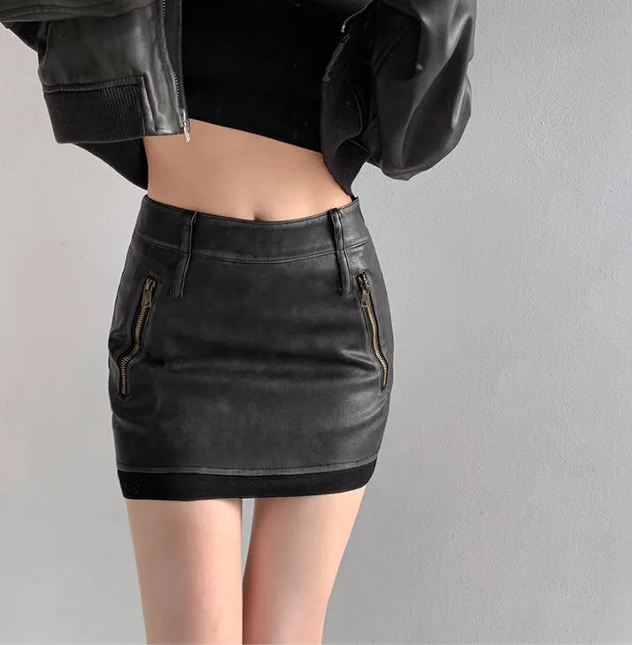 Distressed leather skirt