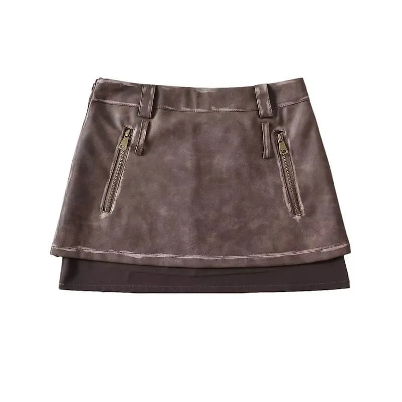 Distressed leather skirt